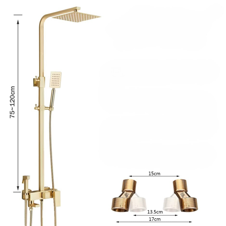 Luxury Brushed Gold Rainfall Shower System with Handheld Spray and Tub Spout