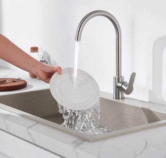 Classic Brushed Stainless Steel High-Arc Kitchen Faucet with Single Lever