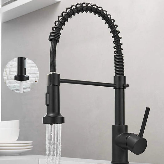 Modern Matte Black Commercial Kitchen Faucet with Pull-Down Spring Sprayer